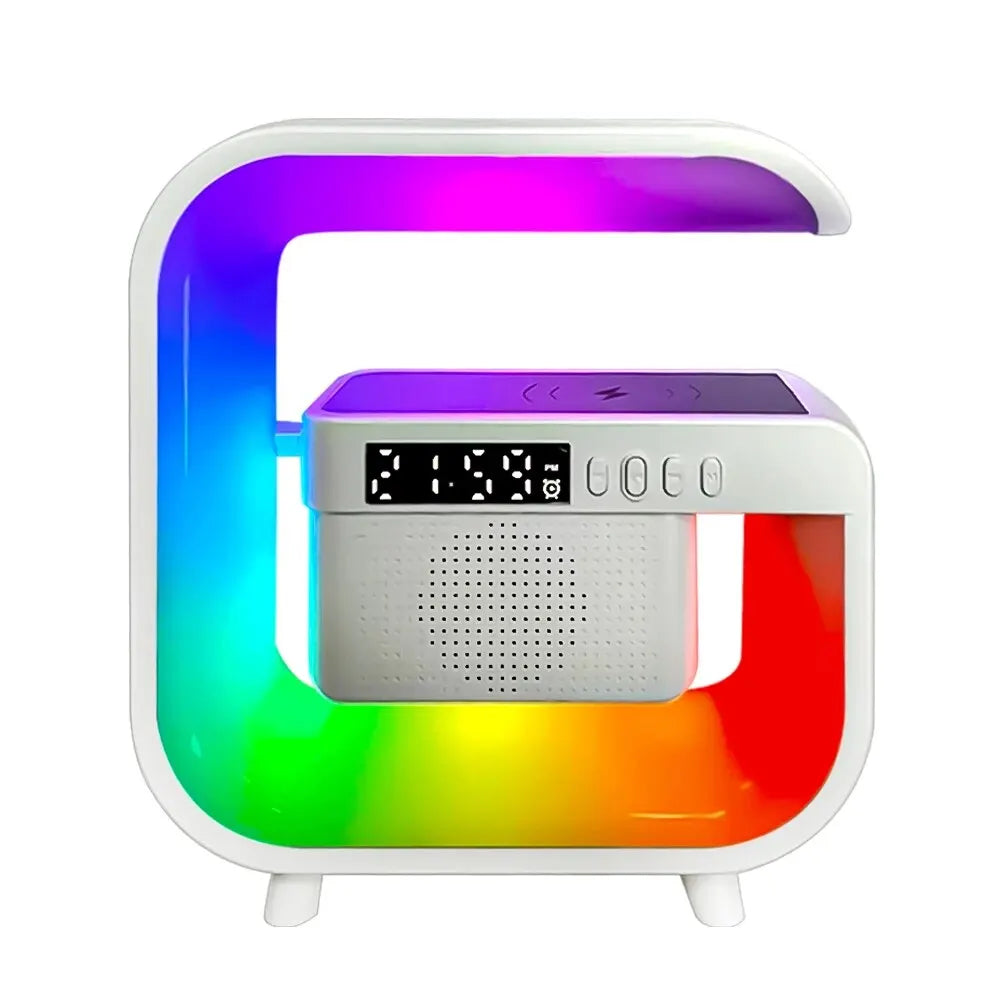 Wireless Charger Stand with Bluetooth Speaker, Alarm Clock, RGB Light, Fast Charging for iPhone Samsung Xiaomi