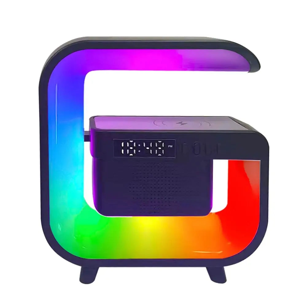 Wireless Charger Stand with Bluetooth Speaker, Alarm Clock, RGB Light, Fast Charging for iPhone Samsung Xiaomi