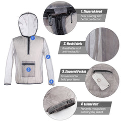 Ultralight Mesh Bug Jacket with Hood - Anti-Mosquito for Camping, Hiking, Fishing, Gardening