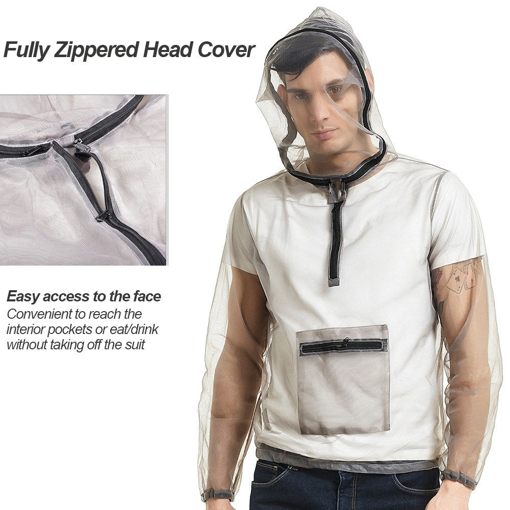 Ultralight Mesh Bug Jacket with Hood - Anti-Mosquito for Camping, Hiking, Fishing, Gardening