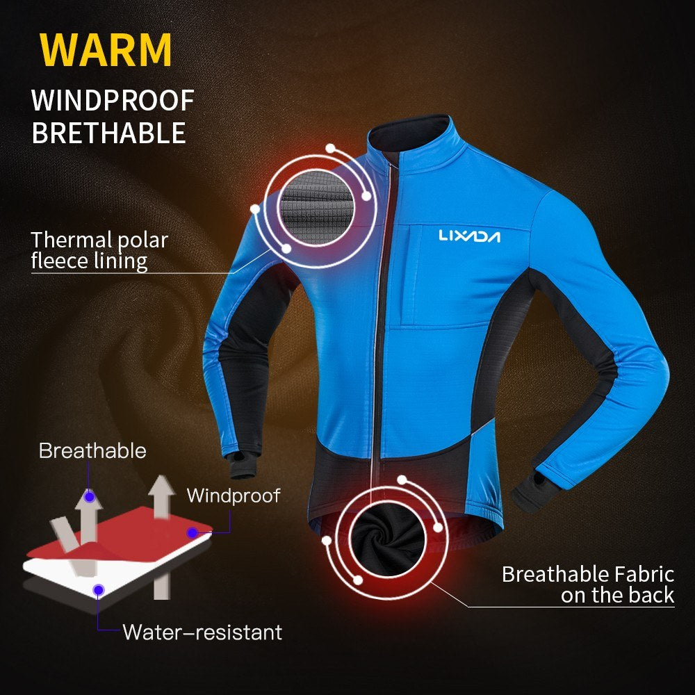 Men Winter Cycling Clothing SetWaterproof Windproof Thermal Fleece Bike Riding Jacket and Pants Sportswear