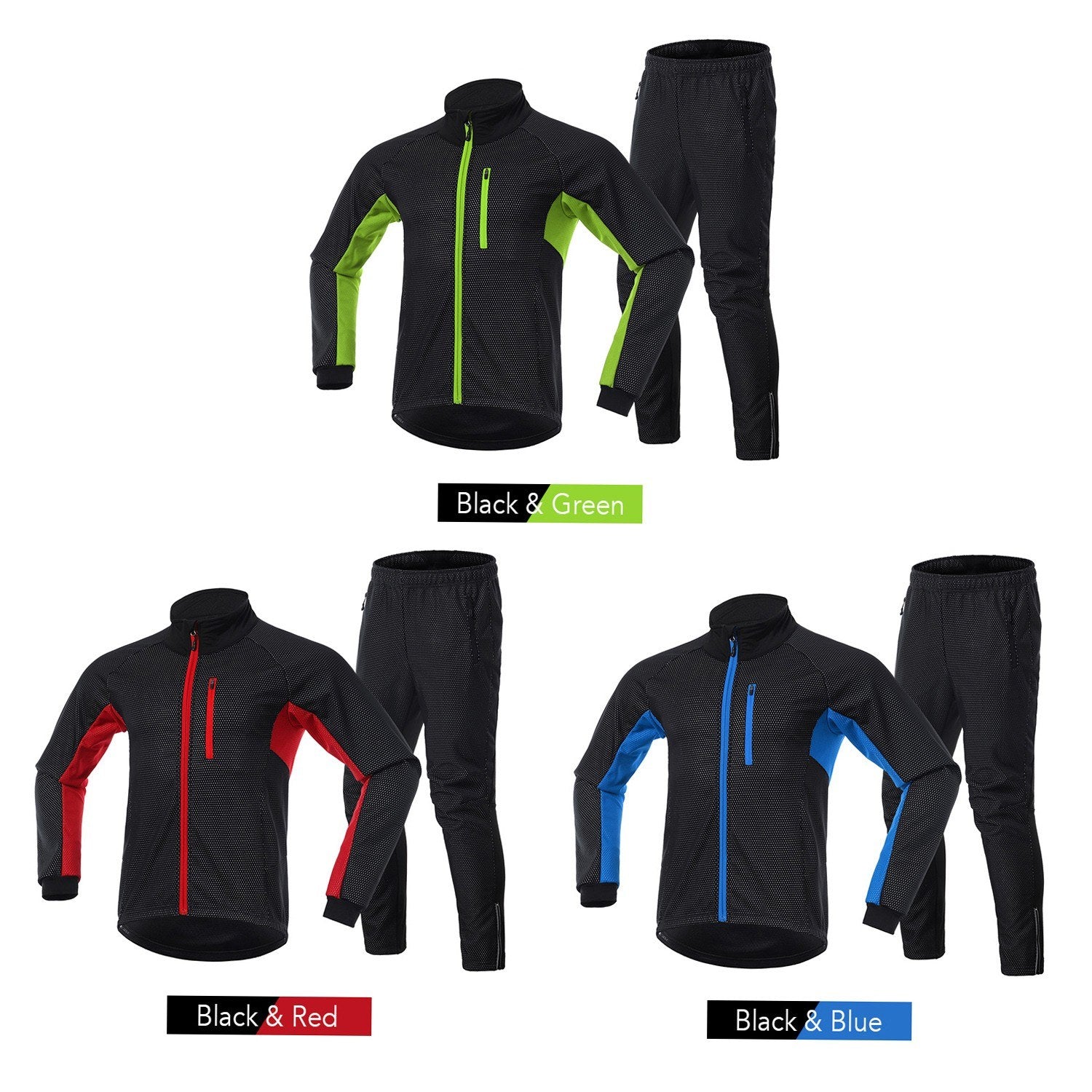 Men Winter Cycling Clothing Set Long Sleeve Windproof Bicycle Jersey with Pants Outdoor Cycling Running Sports Jacket Activewear