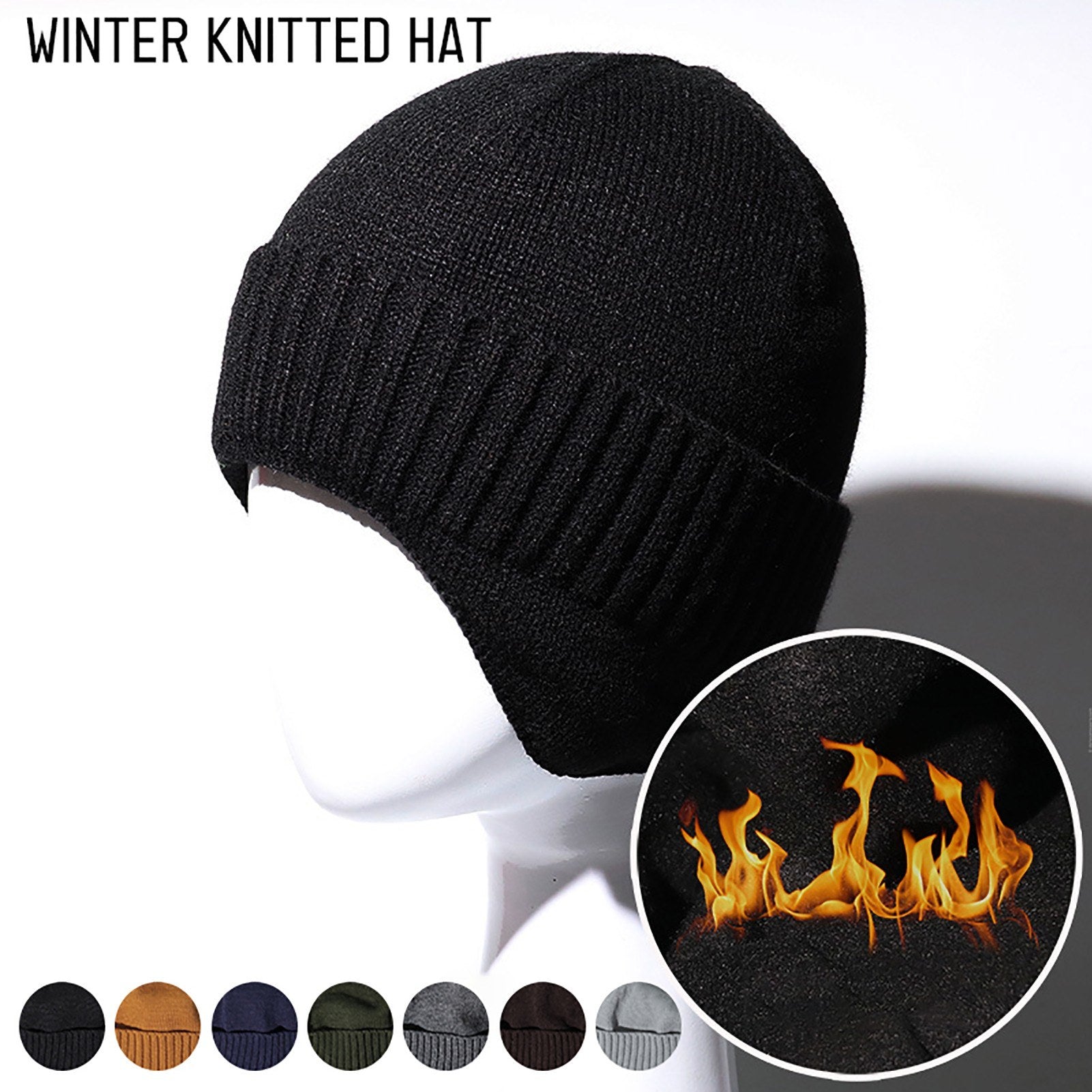 Men Women Winter Knitted Hat Warm Fleece Earflaps Windproof Outdoor Sport Cycling Beanie Hat