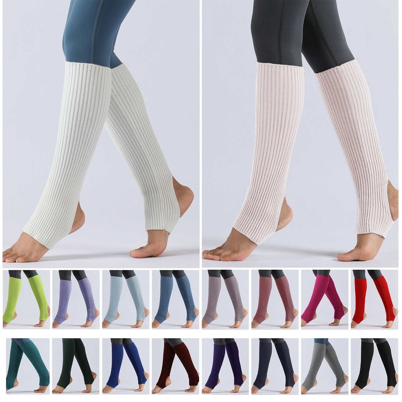 Women Stockings Open Heel Knee High Leg Warmers Ribbed Knit for Yoga Ballet Dancing Lounging