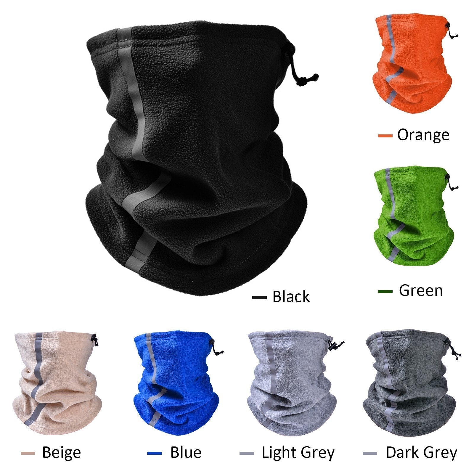 Adjustable Fleece Neck Gaiter Warmer Reflective Safety Face Cover Balaclava Winter Warm Outdoor Sport Scarf for Men and Women Skiing Cycling Running