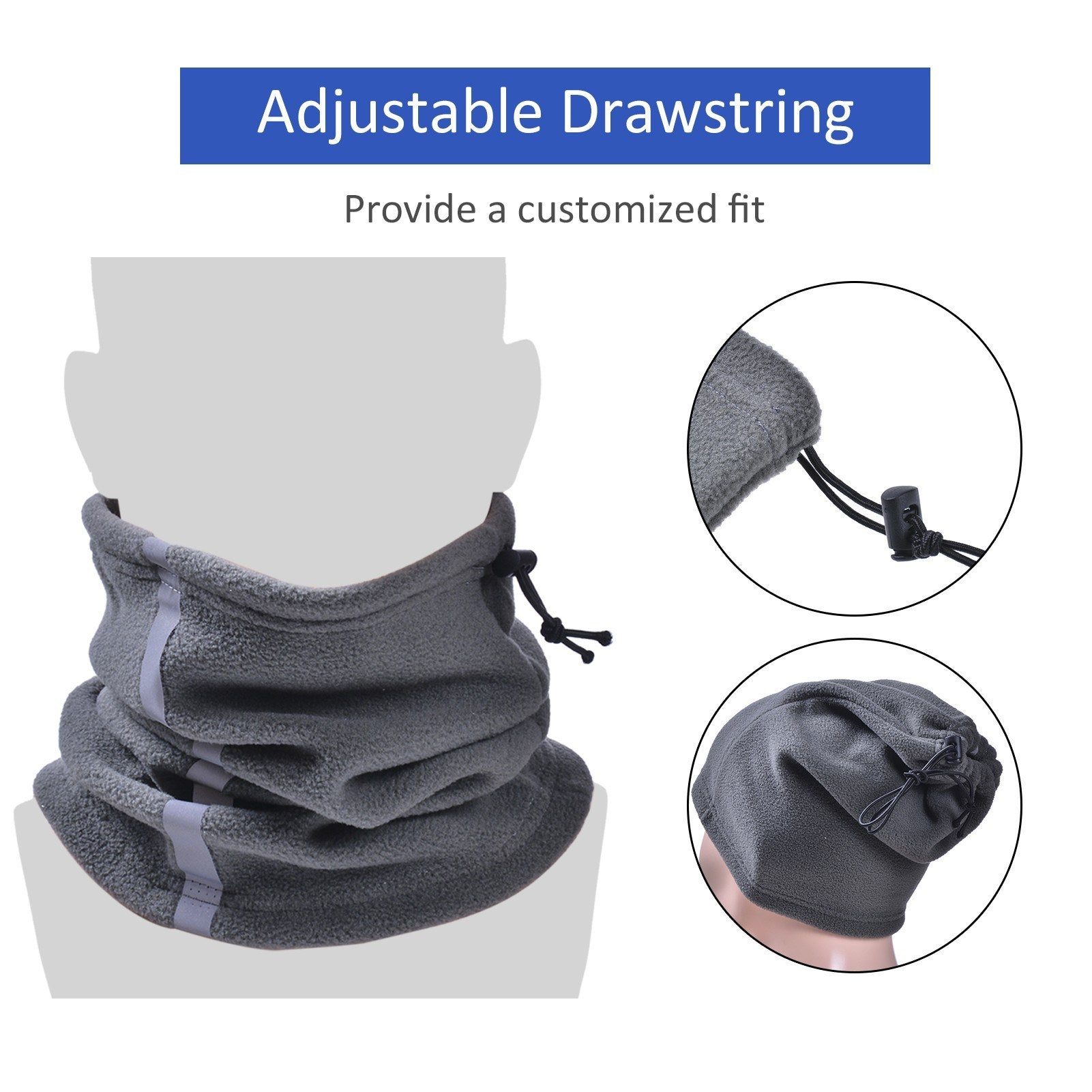 Adjustable Fleece Neck Gaiter Warmer Reflective Safety Face Cover Balaclava Winter Warm Outdoor Sport Scarf for Men and Women Skiing Cycling Running