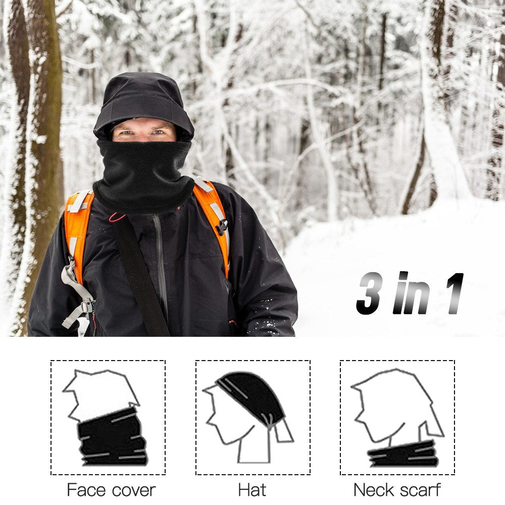 Double Layer Fleece Neck Gaiter with Drawstring Winter Sport Neck Warmer Scarf Beanie Hat for Cycling Fishing Skating Running Camping Hiking