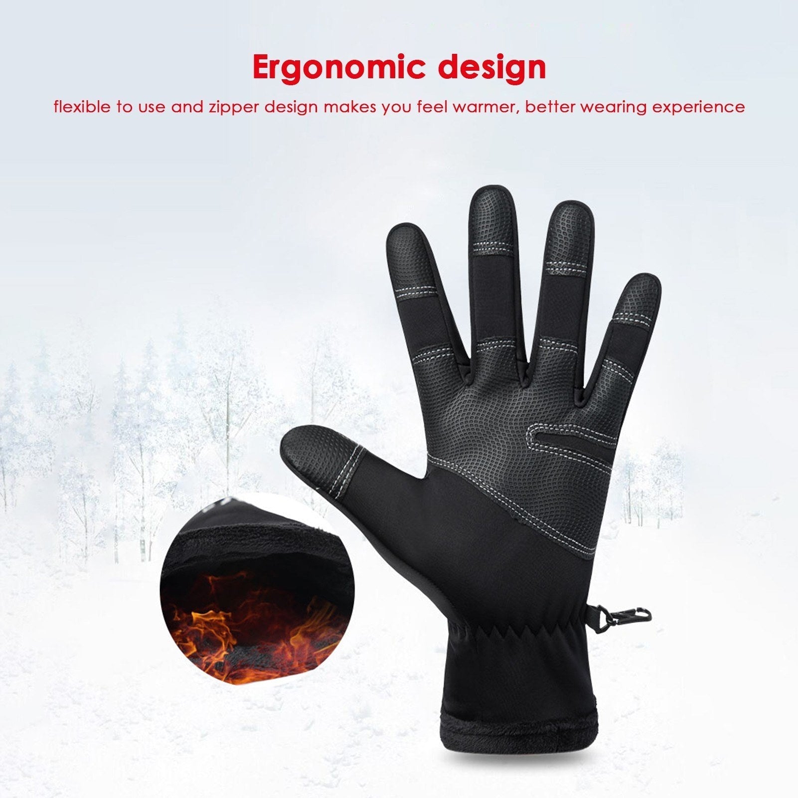 Winter Glove Warm Plush Lining N-on-slip Touching Screen with Zipper For Sport Bike Riding