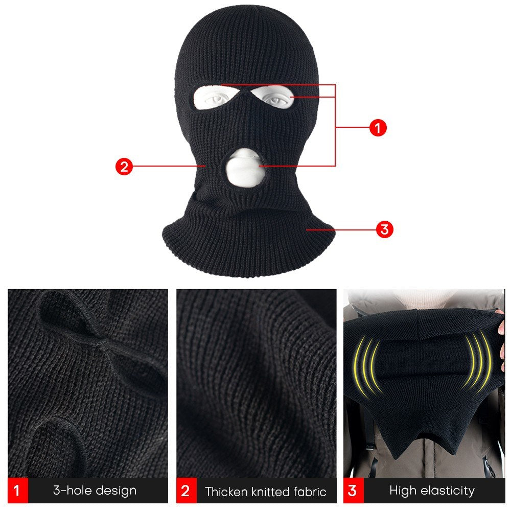 Thermal Face Mask Wind-proof 3 Hole Winter Knitted Cycling Mask Neck Warmer Motorcycle Under Helmet Lining Mask Caps Ultimate Thermal Retention Hat Full Face Cover Ski Mask