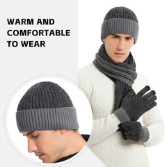 Winter Knit Beanie Hat Scarf and Touch Screen Gloves Set for Women and Men