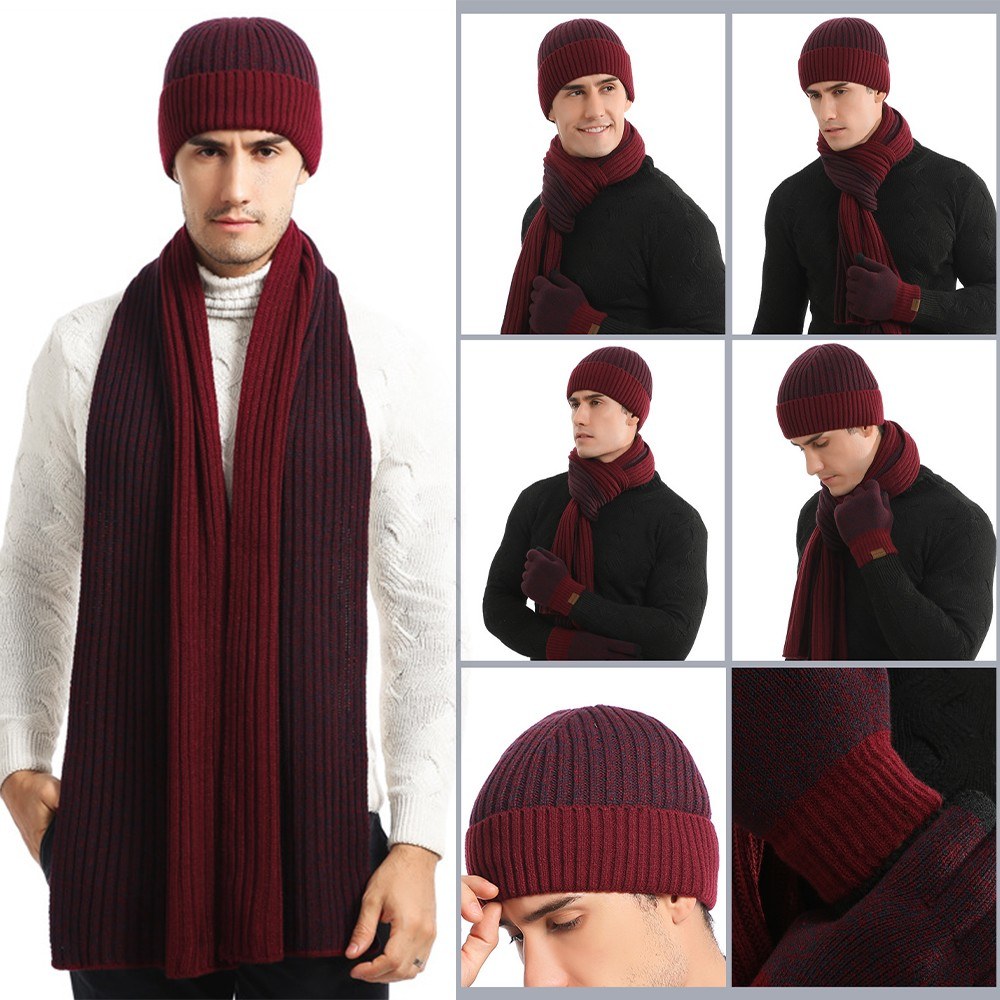 Winter Knit Beanie Hat Scarf and Touch Screen Gloves Set for Women and Men