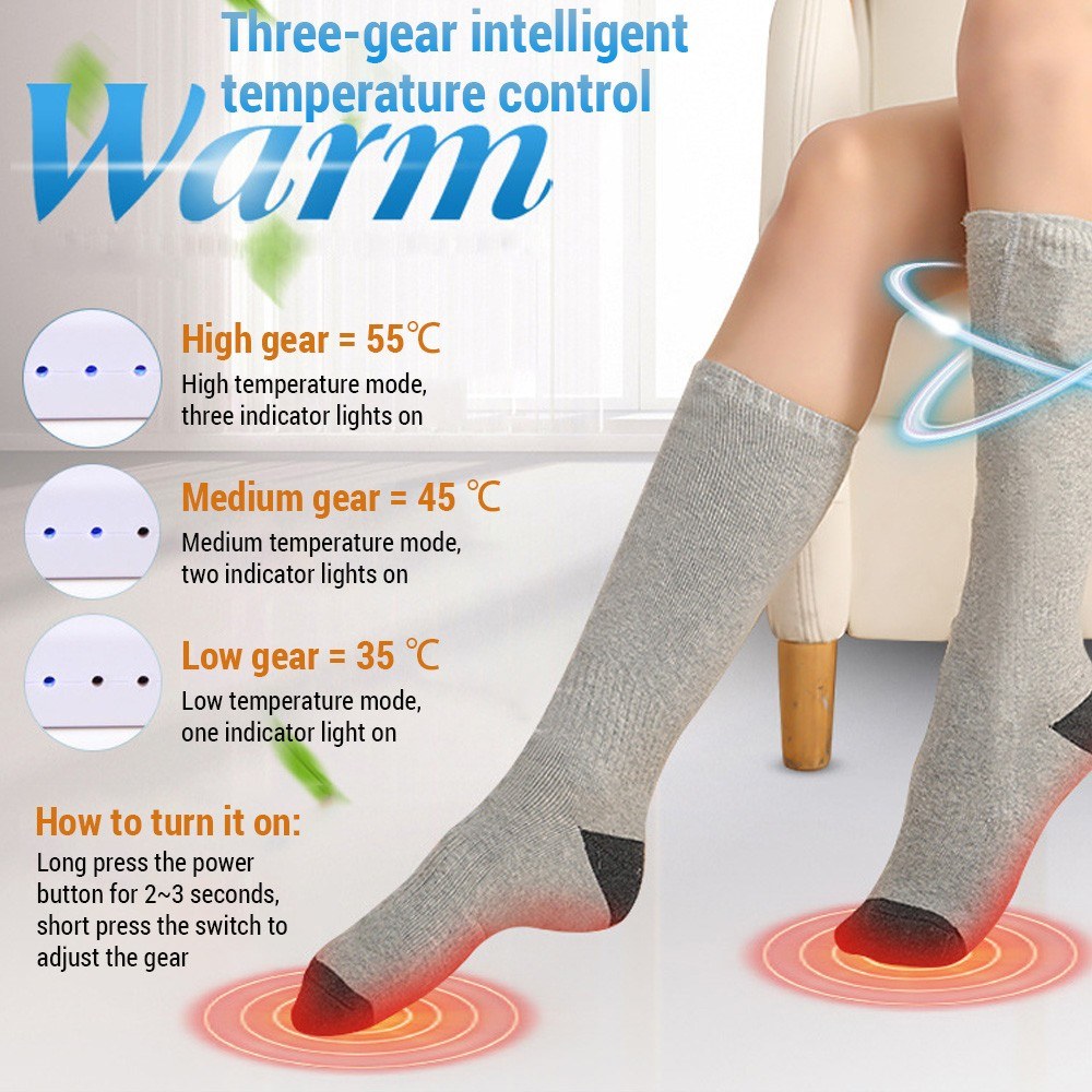 1 Pair Remote Control Heated Socks Electric Socks Rechargeable Warm Heating Socks with 4000mAh Power Bank