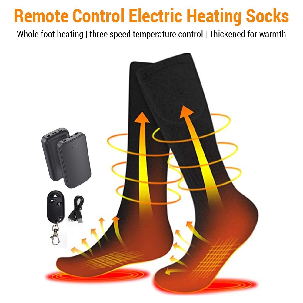 1 Pair Remote Control Heated Socks Electric Socks Rechargeable Warm Heating Socks with 4000mAh Power Bank