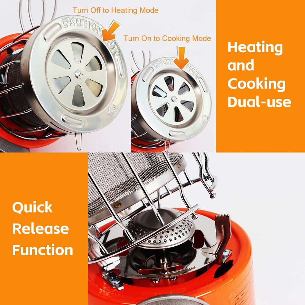 2-in-1 Portable 2000W Gas Heater Outdoor Camping Stove Heating Cooker for Ice Fishing Camping Hiking Picnicking Hunting