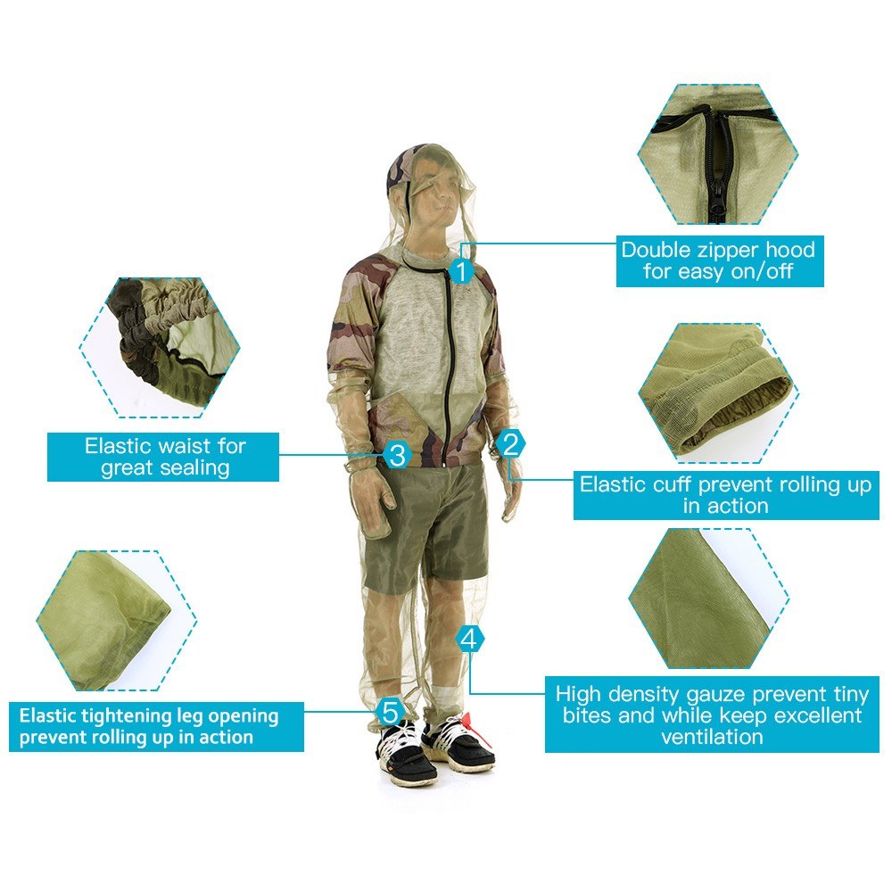 Outdoor Mosquito Repellent Suit: Bug Jacket with Hood for Fishing, Hunting, Camping