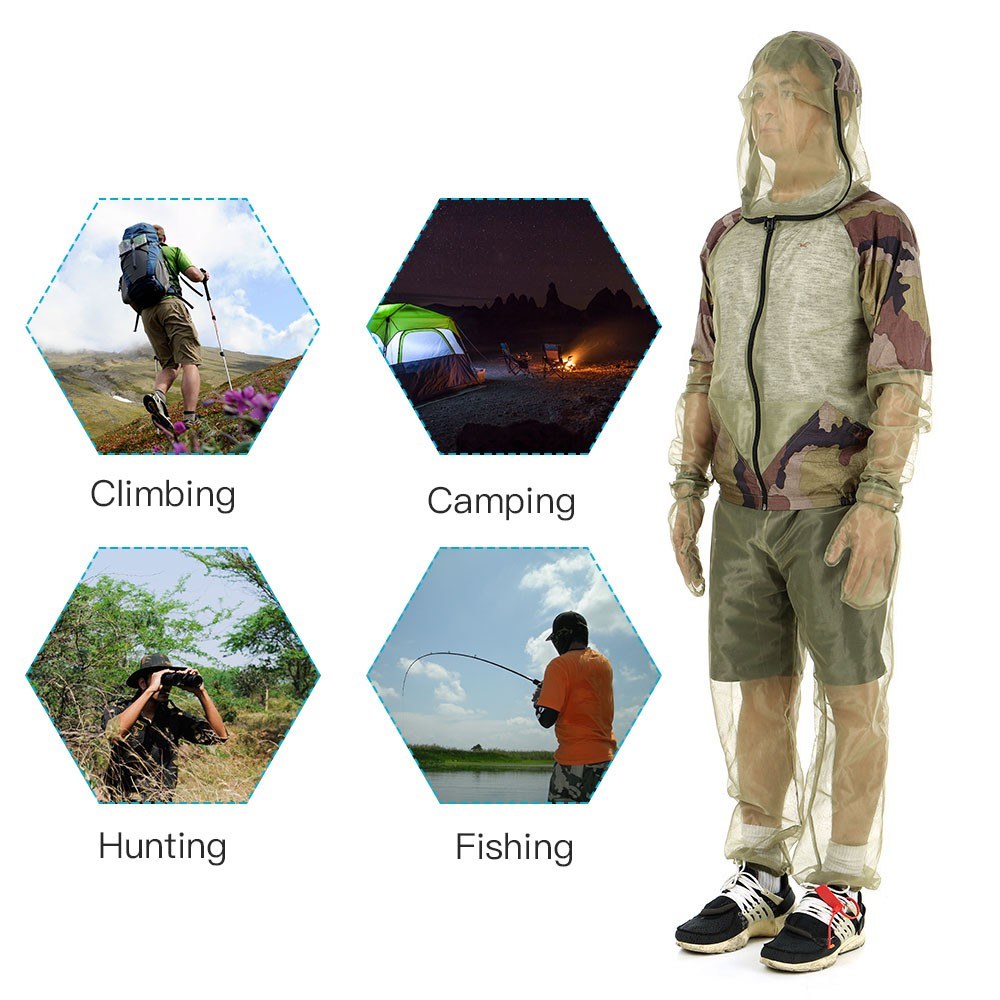 Outdoor Mosquito Repellent Suit: Bug Jacket with Hood for Fishing, Hunting, Camping