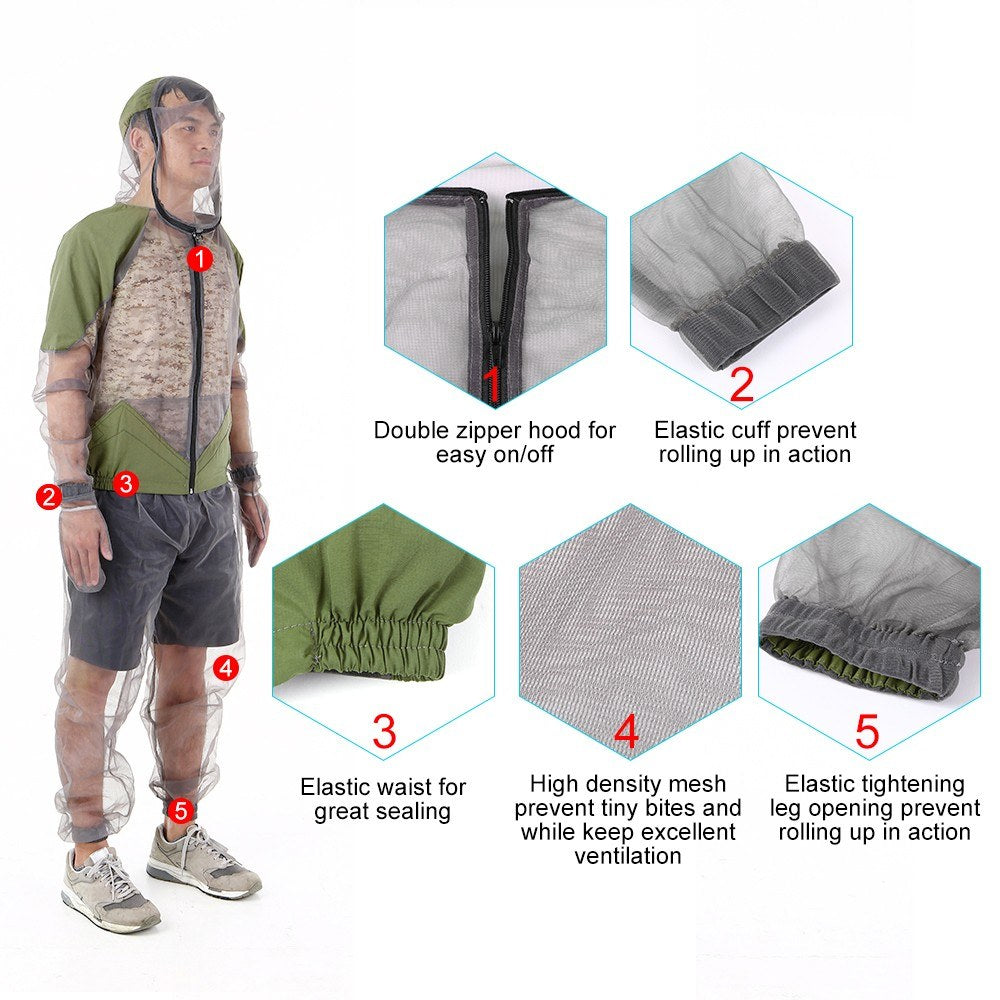 Outdoor Mosquito Repellent Suit: Hooded Bug Jacket for Fishing, Hunting, Camping