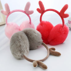 Cute Fashion Antlers Earmuffs Outdoor Winter WarmSoft Plush Earwarmer Adjustable Headband Ears Muff for Women Girls
