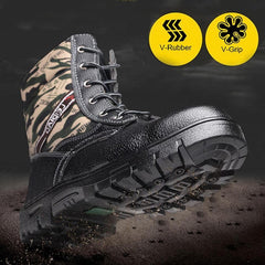 Winter Men Camouflage Steel toe Fur Lined work Ankle boots Labor Safety Shoes Work Shoes Waterproof