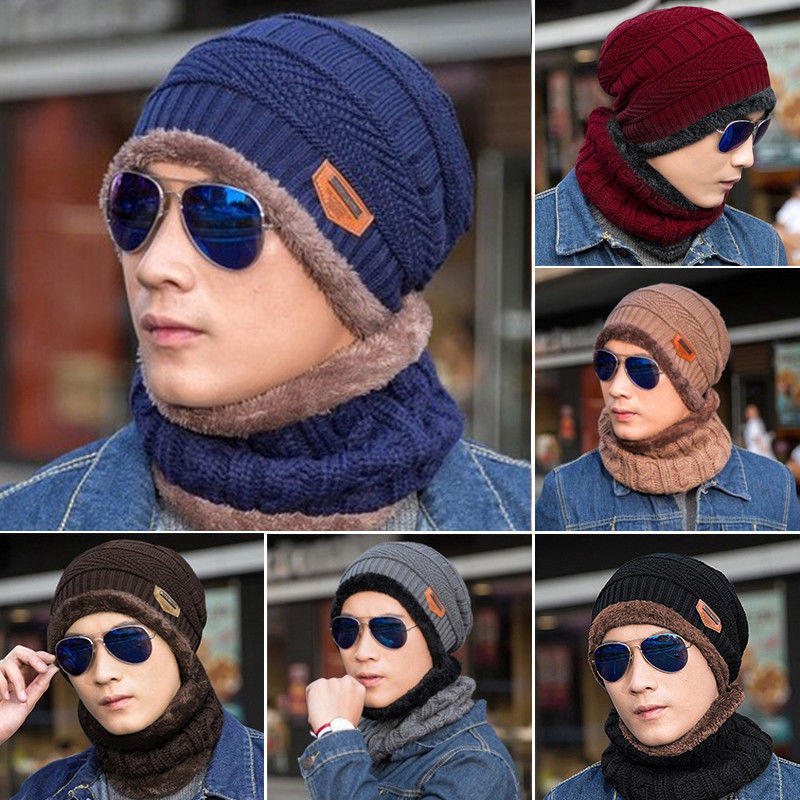 Outdoor Sports Bike Hat Winter Warm Knitted Baggy Beanie Cap Scarf Set
