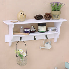 2 Tier Wall Mount Shelf Ornament Sundries Storage Holder Organizer Rack Hooks