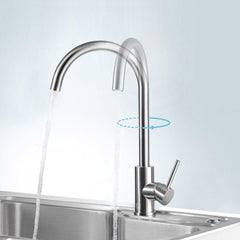 Stainless Steel Kitchen Basin Sink Faucet Tap 360 Rotation Hot Cold Mixer Single Handle Deck Mount