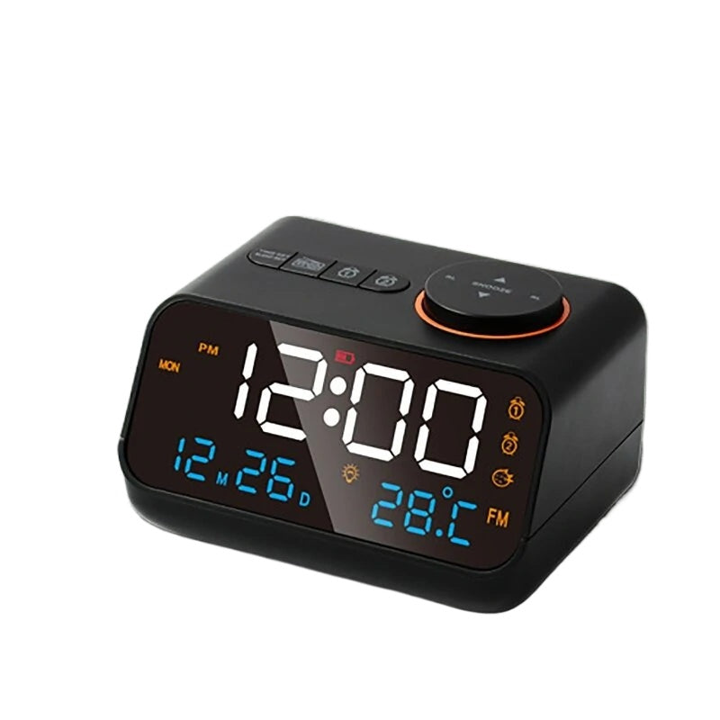 Digital FM Radio Alarm Clock with Dual Alarms, Snooze, Temperature, Date Display, and Memory Function