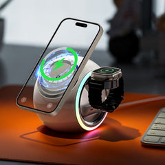 15W RGB Wireless Charger Stand: Fast Charging for iPhone 15/14/13, Samsung S24, Apple Watch, AirPods