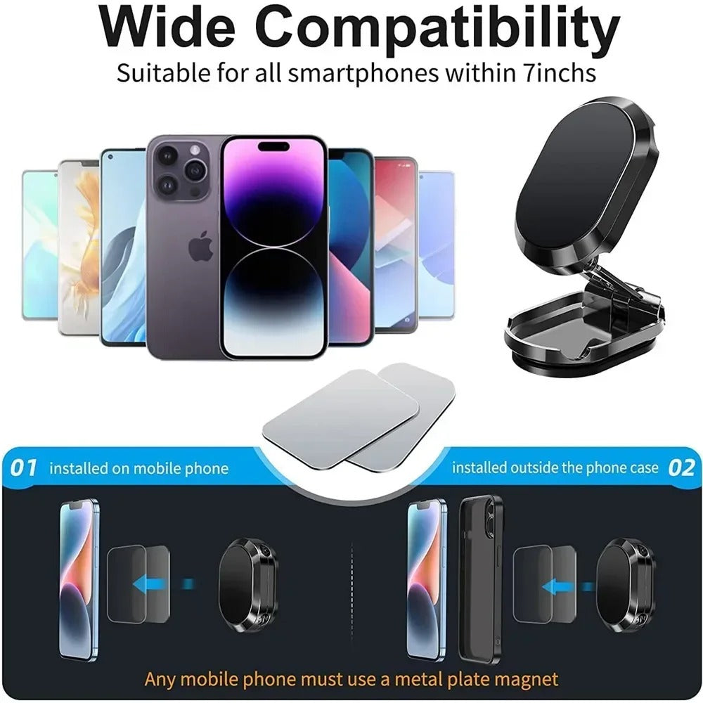 Foldable 720° Magnetic Car Phone Holder Mount for iPhone & Xiaomi