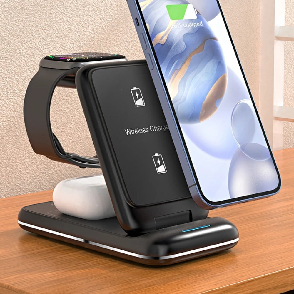 3-in-1 Fold-able Wireless Charger Stand for iPhone, Apple Watch, AirPods Pro, 15W Fast Charging