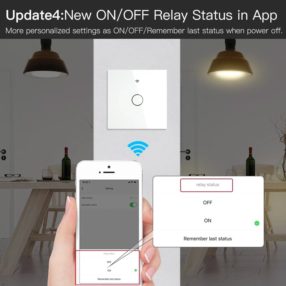 EU Wall Touch 250V 50/60Hz Smart Light Switch for Neutral Wire/No Neutral Wire No Capacitor Works with Alexa Google Hub Required