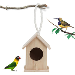 Wooden Bird House Feeder Wild Birds Nest Home Garden Nesting With Bird Net