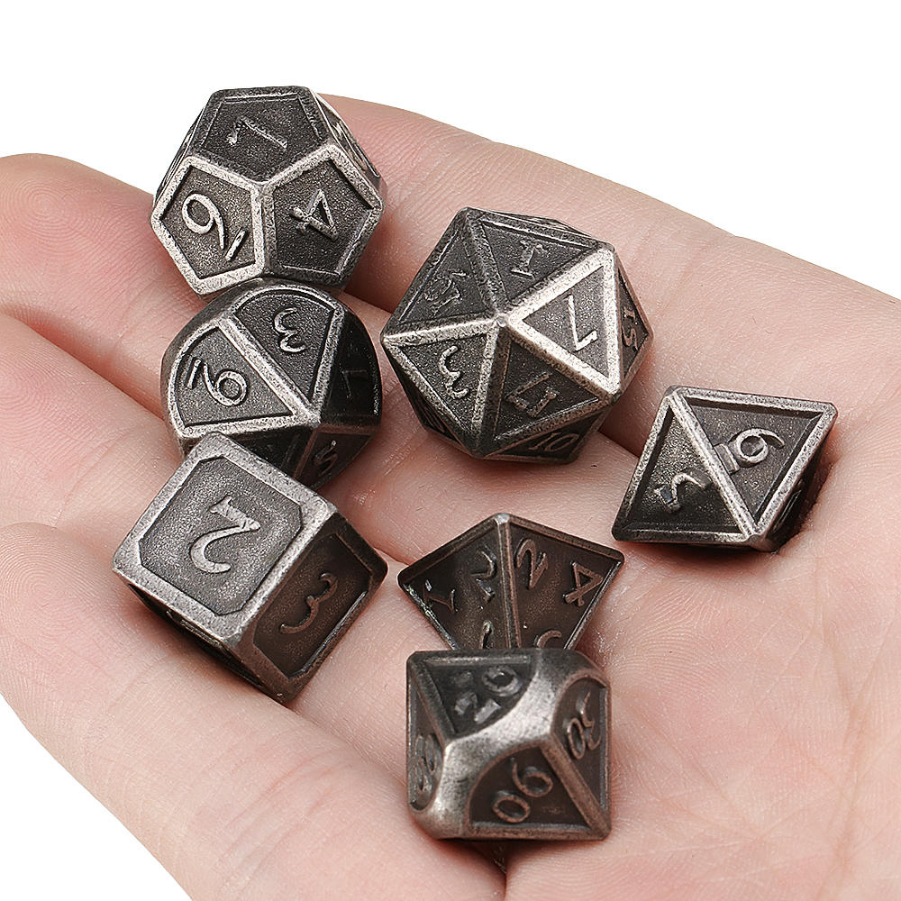 7Pcs Antique Color Solid Metal Heavy Dice Set Polyhedral Dices Role Playing Games Dice Gadget RPG