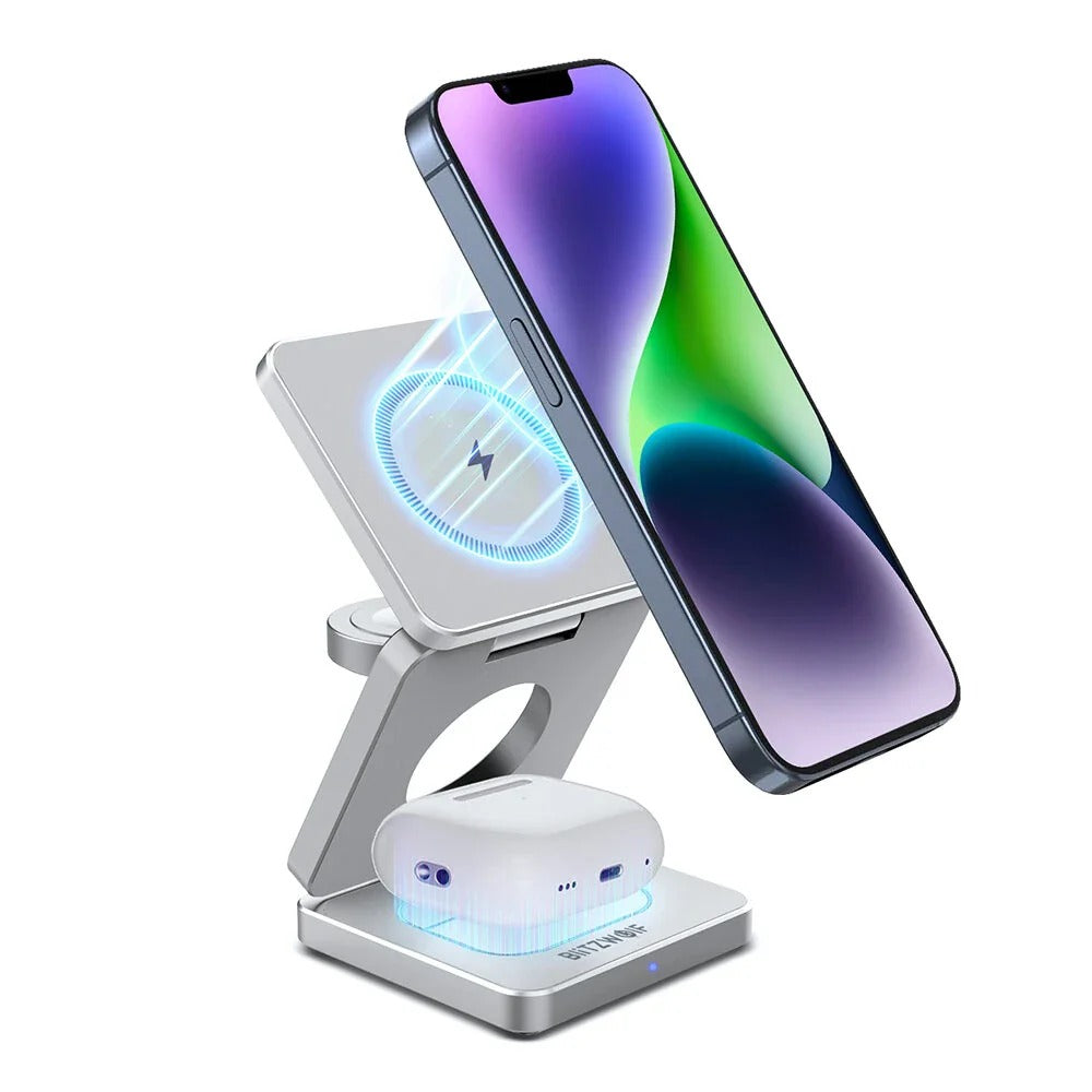 3-in-1 15W Foldable Magnetic Wireless Charger for iPhone, Apple Watch, AirPods - Fast Charging Station