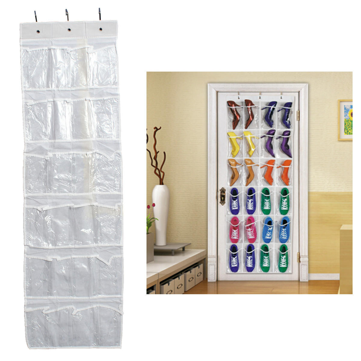 24Pocket Hanging Over Door Stainless Steel Holder Shoes Nonwoven Fabric Organizer Storage Door Wall Closet Bag