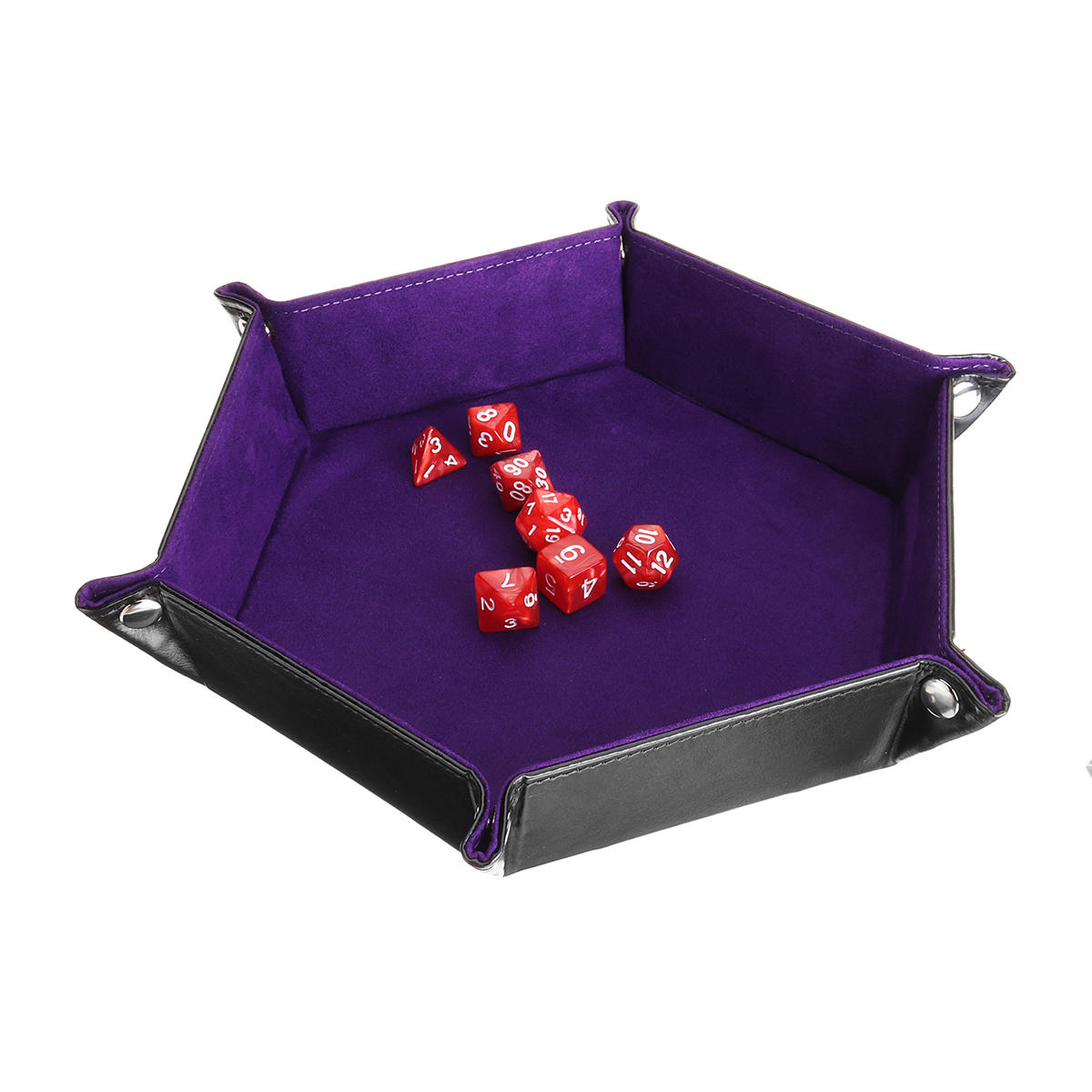 Multisided Dices Set Holder Polyhedral Dices Purple PU Leather Tray for RPG