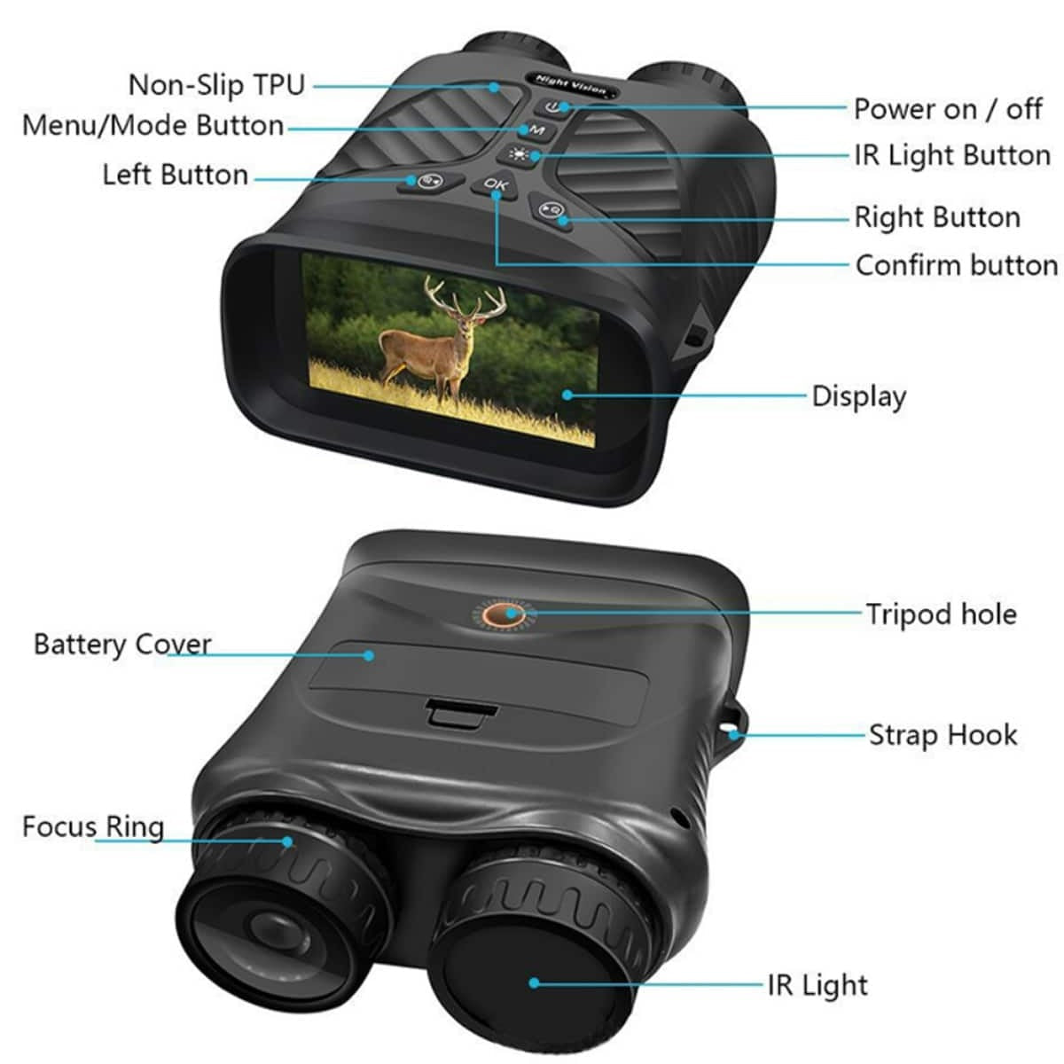 2.5k Binocular Night Vision Telescope with 8x HD Zoom and Multilingual Support