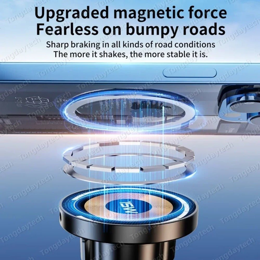 15W Magnetic Car Wireless Charger 360° Adjustable Stand for iPhone & Samsung