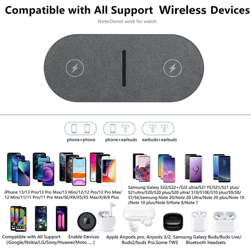 Fast Qi Wireless Charger for iPhone 12-14 Pro/Max & AirPods