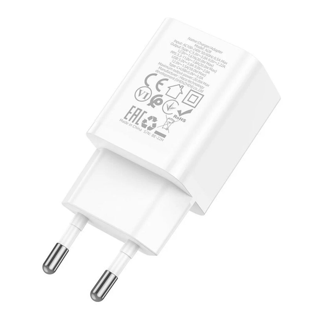 20W Dual Port USB PD+QC3.0 Fast Charger EU Plug for iPhone, iPad, Hui, Xiaomi