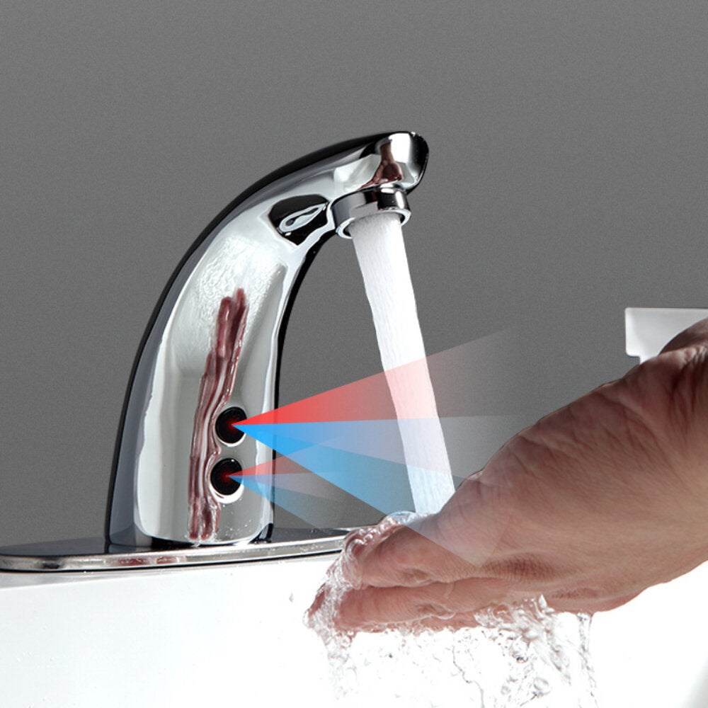 Automatic Touchless Sensor Faucet Bathroom Sink Smart Hands Free Water Tap Hot and Cold Mixer Control Chrome Finish