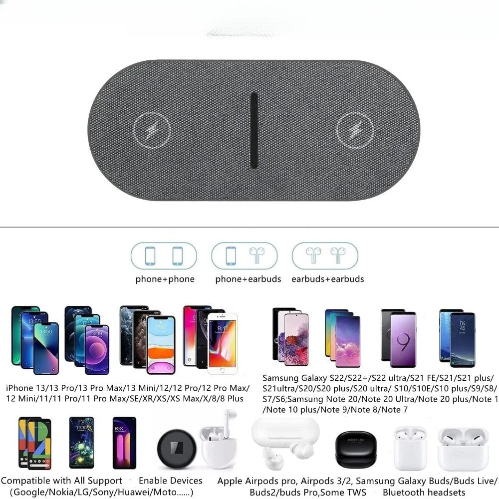 40W Fast Dual Wireless Charger Pad for iPhone, AirPods, Samsung S23/S22