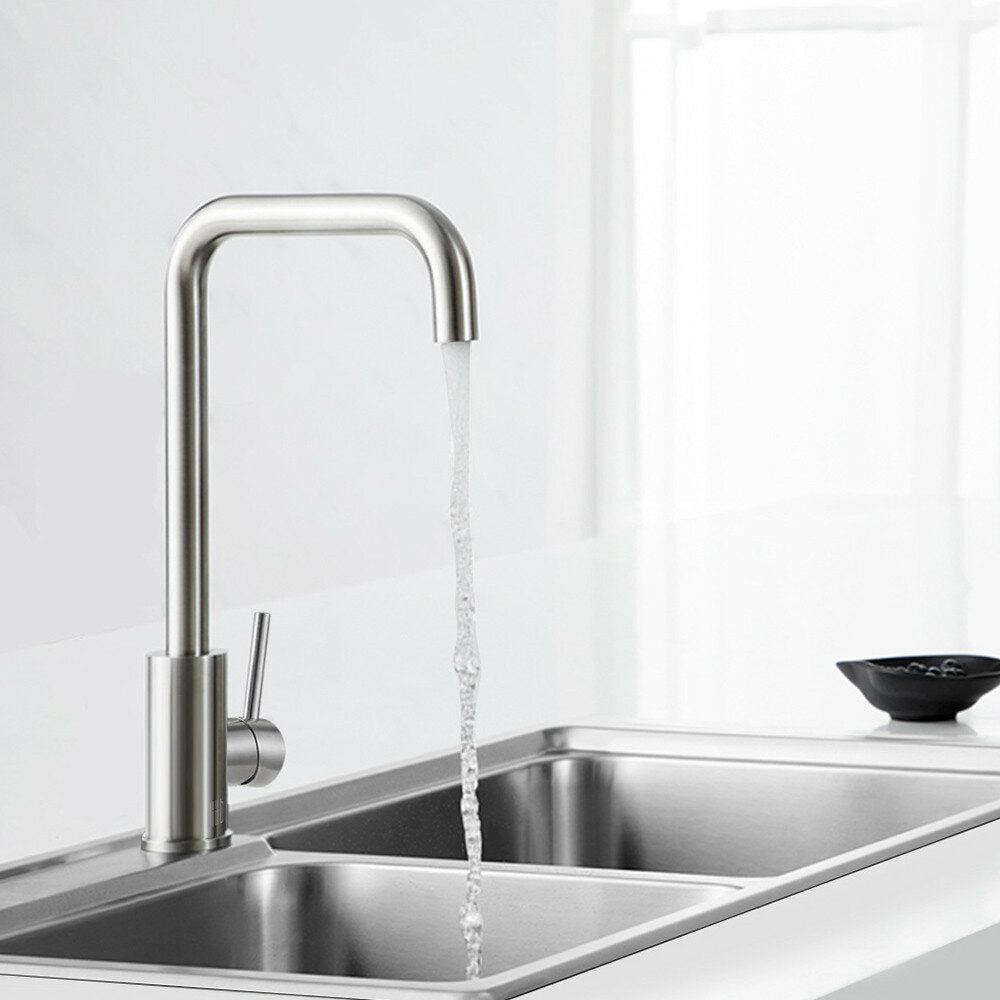 Stainless Steel Kitchen Basin Sink Faucet Tap 360 Rotation Hot Cold Mixer Single Handle Deck Mount