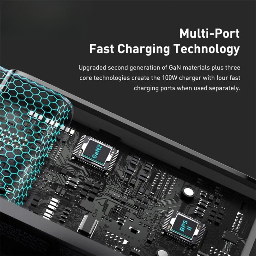 GaN2 100W 4-Port USB PD Charger Fast Charging Adapter for iPhone, Hui, Samsung