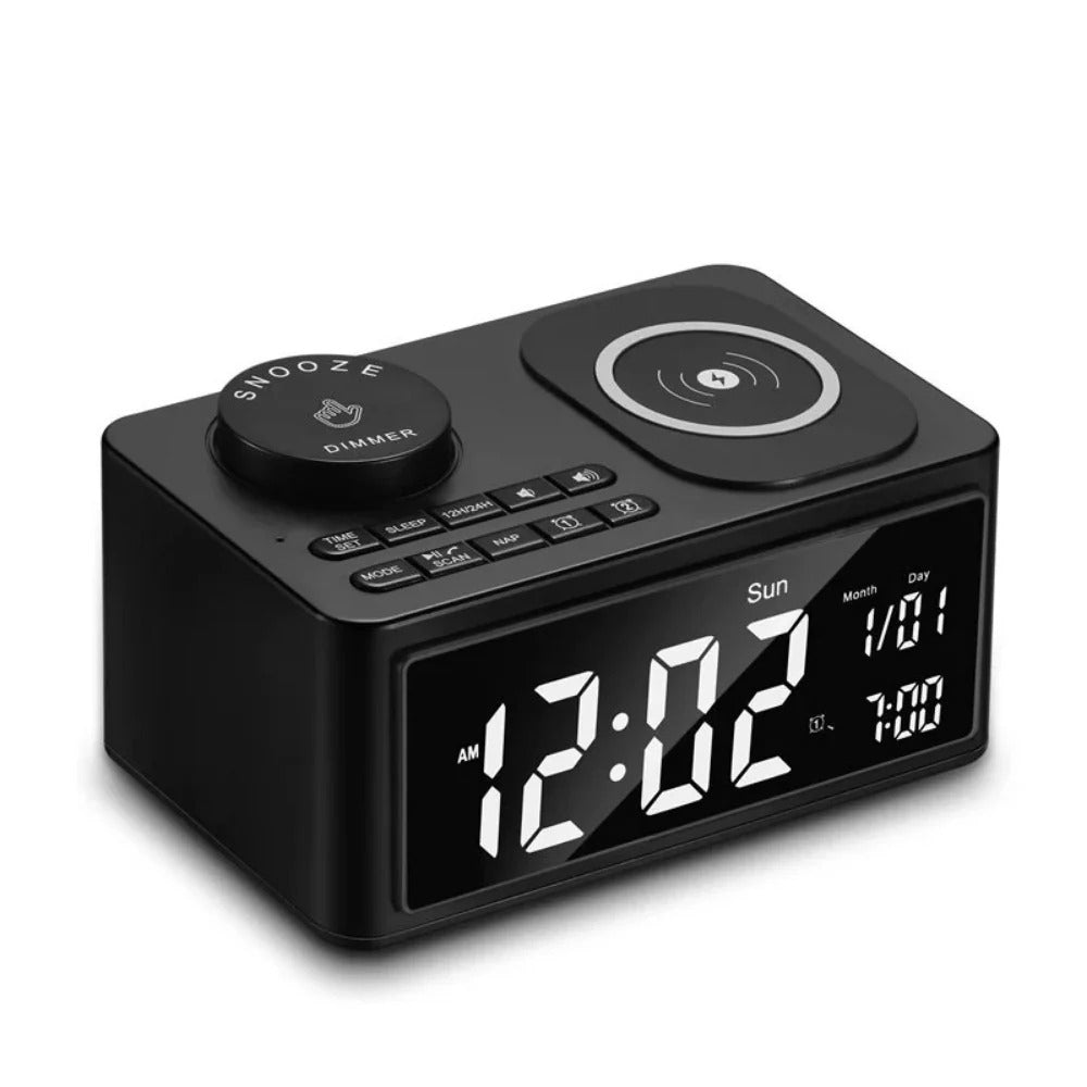 10W Wireless Charger Bluetooth Speaker Alarm Clock Radio for Qi-enabled Phones