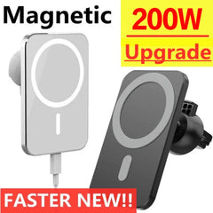 200W Magnetic Wireless Car Charger Mount for iPhone 15/14/13/12 Pro Max Mini