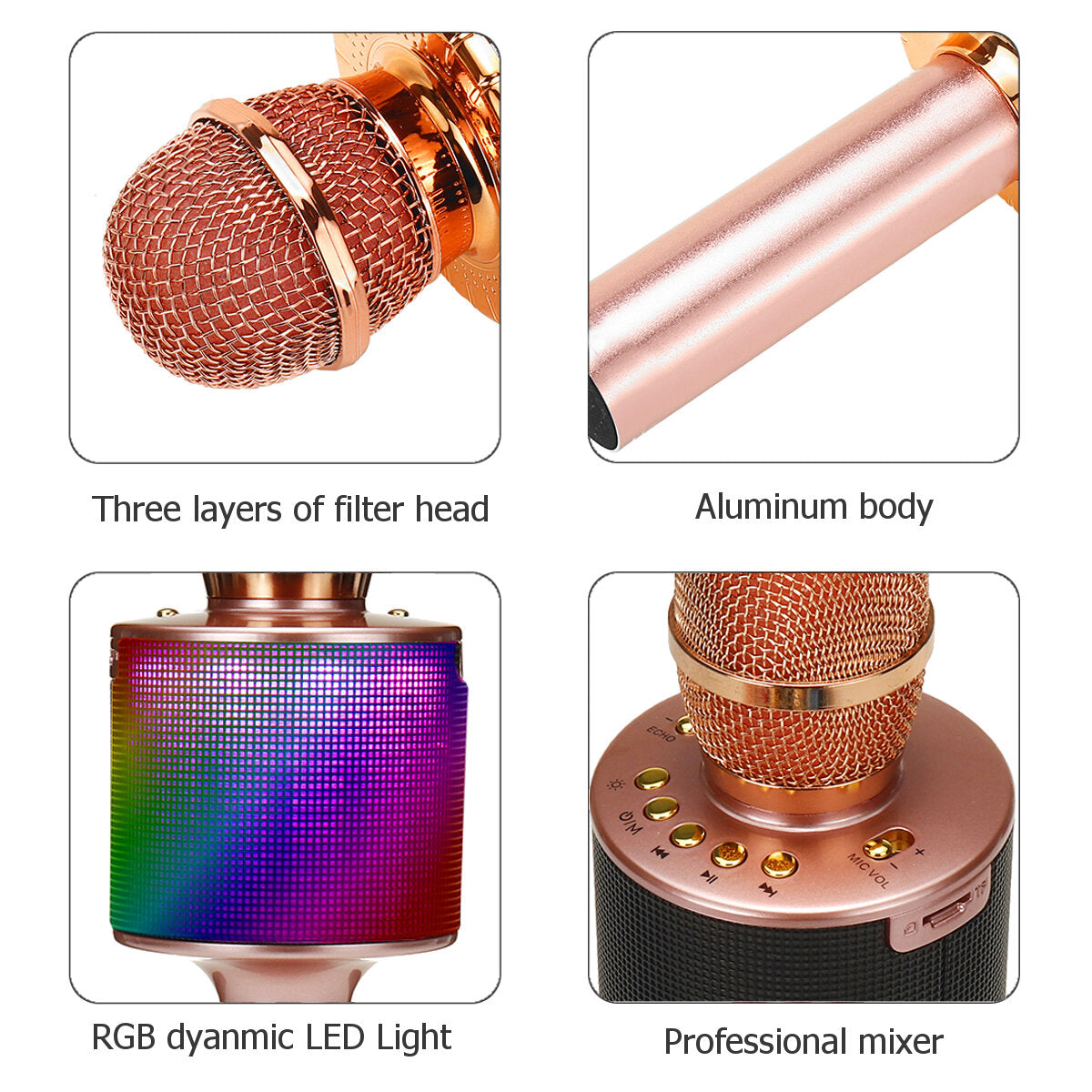 Wireless Microphone bluetooth Speaker HIFI TF Card AUX-In Luminous 2600mAh Music Player Recorder for K Songs Karaoke KTV Singing