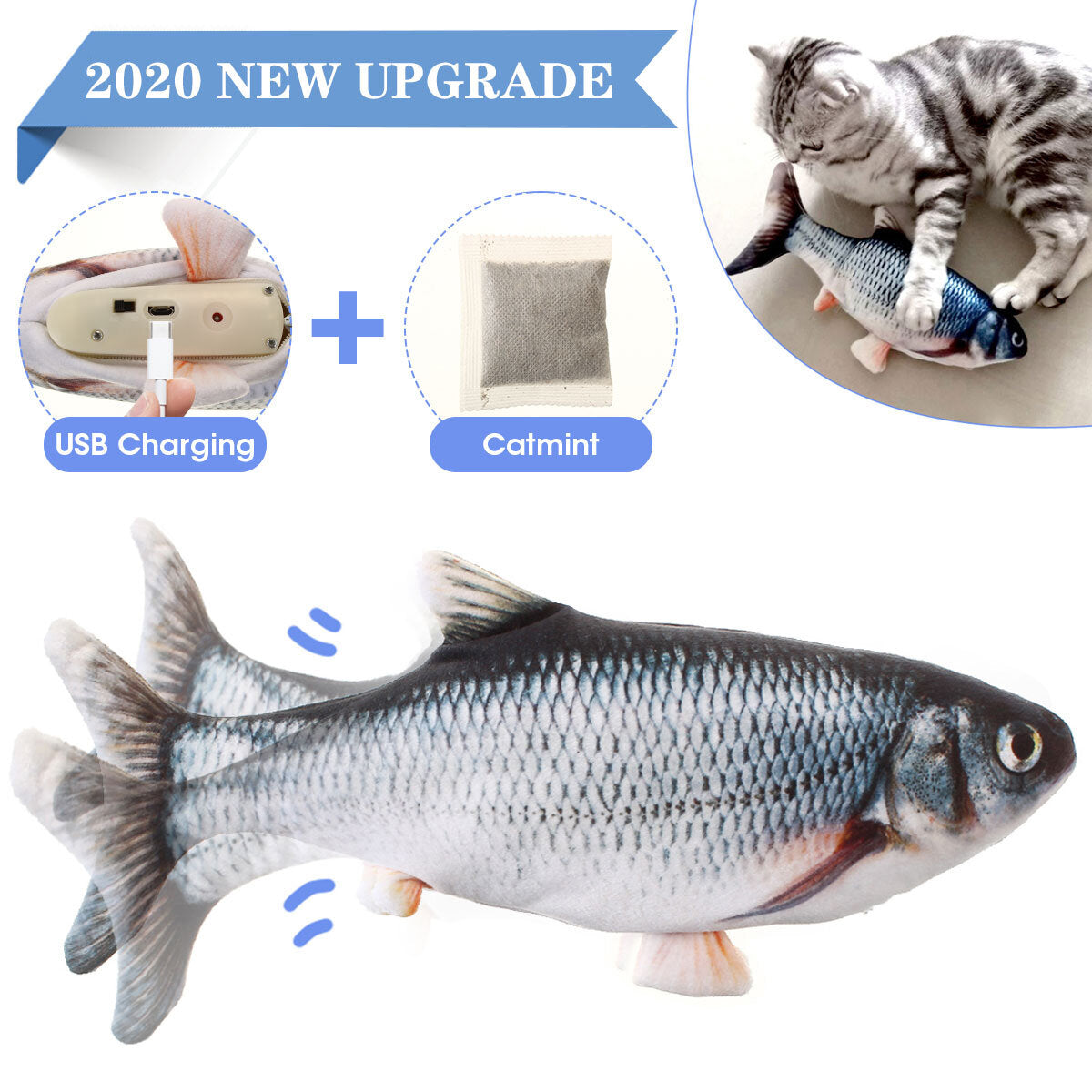 Cat Toy Fish, Catnip Electric Doll Fish, Simulation Electric Toy Fish with USB Charge, Interactive Toy