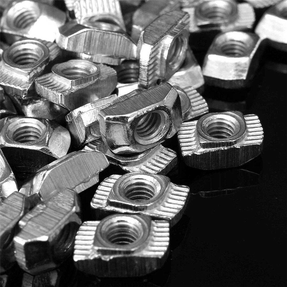 100pcs M5 Hammer Nut Nickel Plated Carbon Steel Aluminum Connector T Fastener Sliding Nut