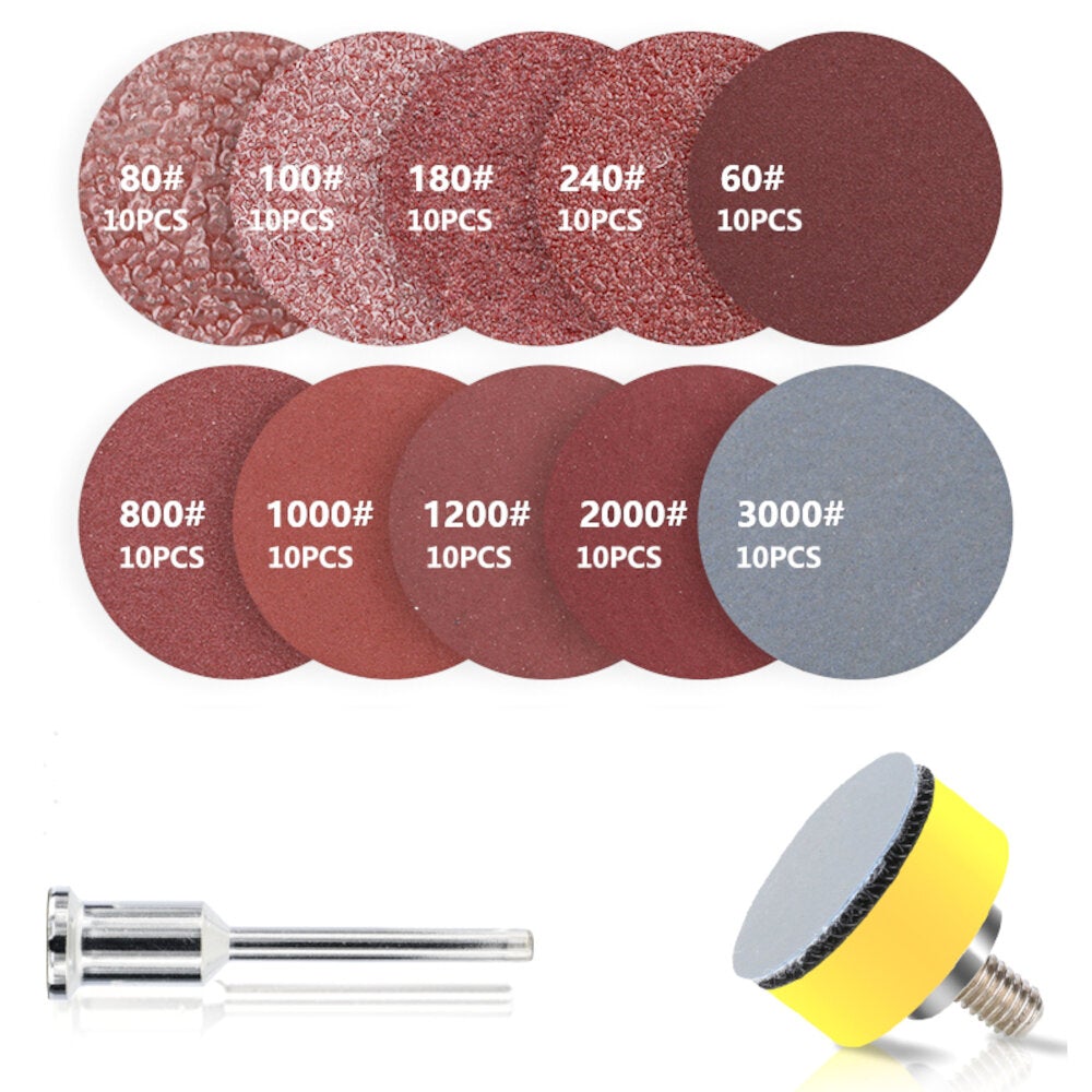 102Pcs 1 Inch Sanding Disc Pad 80-3000 Grit Abrasive with 1/8 inch Shank Adapter Abrasives Hook and Loop Backer Plate Sandpaper